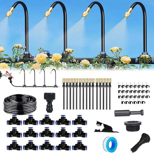 Automatisches Bewässerungssystem Garten 360 ° Automatische Bewässerung Schlauch, Nebelbewässerungskit, Einstellbare Düse, für Pflanzenbewässerung Garten und Balkontopfpflanzen im Freien (15M)