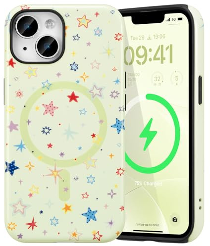 ZCDAYE Hülle für iPhone 15 Kompatibel mit MagSafe, Magnetisch Handyhülle Süße Frauen Handytasche, TPU Stabil Robust Schutzhülle Phone Case für iPhone 15 (6.1 inches), Gelbe Sterne