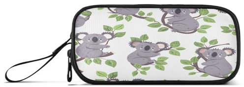 ISAOA Astuccio portapenne di grande capacità con 3 scomparti, astuccio per cancelleria, motivo koala grigio per scuola e ufficio