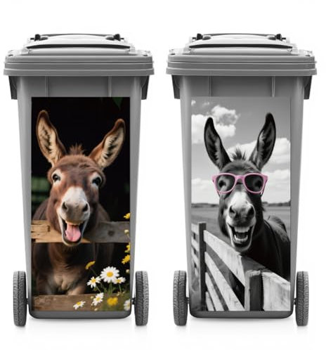 ANATTASOUL 2 Sheets Wheelie Bin Stickers Donkey and Wildflower Waterproof Dustbin Covers Decor, 14.9x 32.2 Adhesive Large Decal for Bins, Fridge, Wall Outdoor, Indoor Decoration