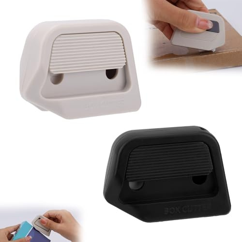 lasuroa 2pcs Mini Ceramic Box Cutter, Auto-Retractable Micro Little Ceramic Paper Cutter Small Pocket-Sized Box Opener Miniature Open Stays Sharp 10X Longer for Packages Cardboard (Black, Khaki)