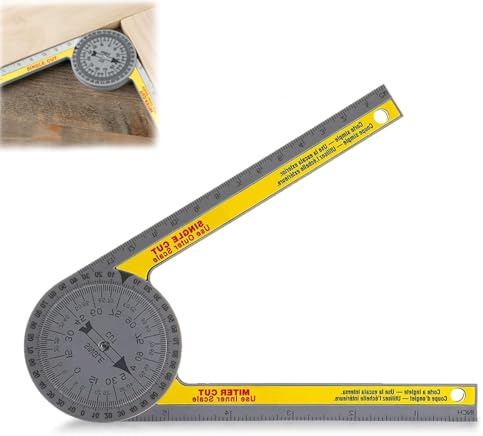 Angle Measurement Tool, 360 Protractor Angle Finder, Durable Plastic Angle Finder Tool for Woodworking, Plumbing, Construction and DIY Projects, Measures 6.5 x 18.5 cm (Yellow)