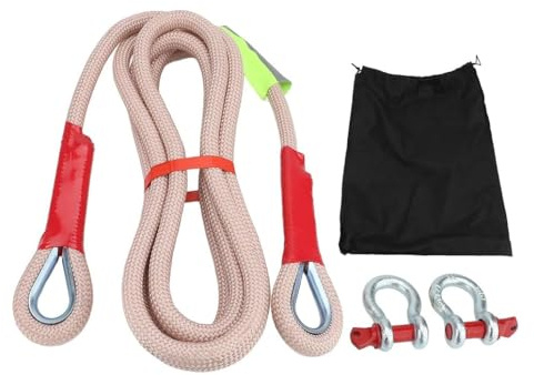 Kinetic Recovery Rope, (0.4 cmx9.1 m) 39.9 kg Recovery Strap, Heavy Duty Stretch Nylon Abschleppseile mit 2 weichen Schäkel für LKW, SUV, UTV, ATV, Traktor und Autos (Beige, 5 Meter, 30 Tonnen)