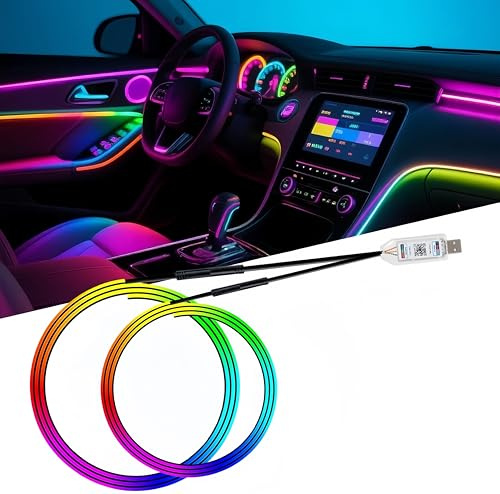 joonnair Acryl Auto LED Innenbeleuchtung 2 in 1 110 cm+35 cm 290 LEDs RGB Ambientebeleuchtung mit 16 Mio Farben 290 Modi App Steuerung Fernbedienung USB Auto Innenraum