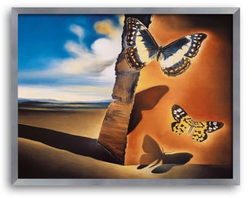 Salvador Dalí Kunstdruck Papillon 50x70 cm Wandbild mit kräftigen Farben inkl. Rahmen Skane in Alu geschliffen Dekor aufhängfertig Made in Germany