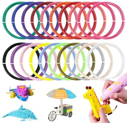 20 Farben 3D Stift Filament PLA 1.75mm je 3M 3D Druck Stift Filament Set | 3D Stift Zubehör geeignet für MYNT3D, SCRIB3D und die meisten 3D Druckstifte