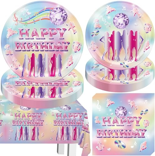 41PCS Birthday Party Decorations Music Themed party decorations Pink Purple Gradient Tableware Set Include Plates, Napkins, Tablecloth, for Music Fans Birthday Decorations