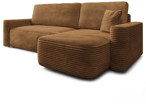 Masseno Ecksofa NERI T mit Schlaffunktion L-Form, Modern Sofa mit Bettkasten, Wohnzimmersofa, Couch, Soffa, Bettsofa, Couchgarnitur - Orange, TILIA 56