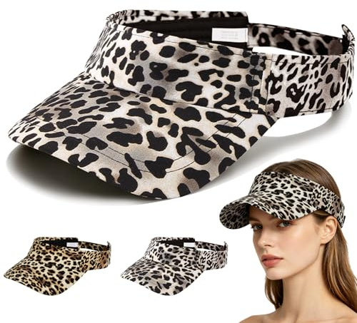 CWENDANER Sonnenvisier Leoparden Druck,Visor Cap Damen,Sonnenvisier, Damen UV-Schutz Kappe, Verstellbar mit Klettverschluss,Passt Den Meisten