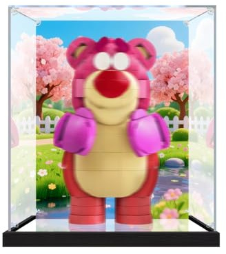 Acryl-Vitrine für Modell 43306 Erdbeerbär Kompatibel mit Lego Transparente Staubdichte Aufbewahrungsbox (Modell Nicht Enthalten) (Hintergrundbau + Spiegel)