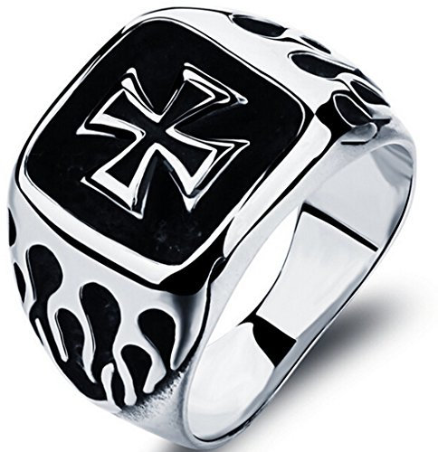 Stainless Steel Crusade Cross Biker Ring (Silver, Q)