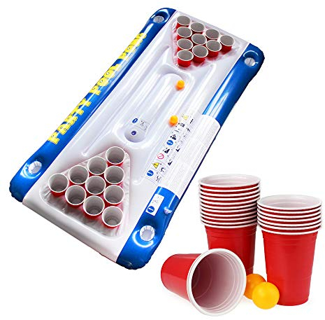Monsterzeug Bier Pong Luftmatratze für den Swimmingpool, Schwimmender Beerpong-Tisch zum Aufblasen, Lustiges Pool- und Schwimmzubehör