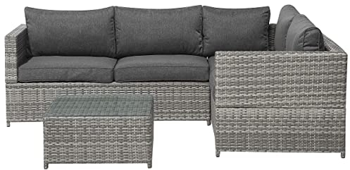 4-Sitzer Lounge Set Rattan grau Ecksofa mit Tisch Auflagen dunkelgrau Avola
