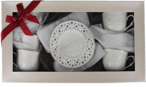 Edles Geschenkset Teetassen Kaffeetassen Set 12 Teilig (D2, Gold) Tassen für 6 Personen aus Porzellan Espressotassen Mokka Kaffeeservice Mokkaservice Teeservice Tee Espresso Türkische Mokkatassen