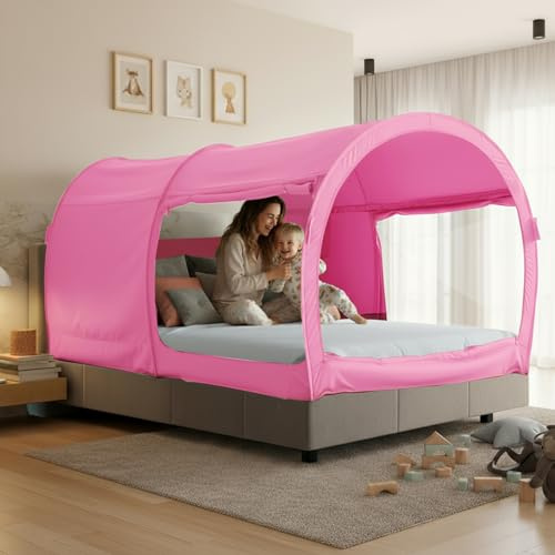 LEEDOR Bed Tent Dream Tents Bed Canopy Shelter Cabin Indoor Privacy Warm Breathable Pop Up Twin Size for Kids and Adult Patent Pending Pink(Mattress Not Included)