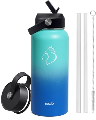 BUZIO Bouteille d'eau Isotherme, 946ml Froid Pendant 48 Heures/Chaud Pendant 24 Heures, à Double paroi sans BPA, Vert et bleu…