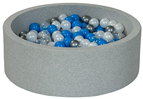 Velinda Piscine à balles pour Enfant, Aire de Jeu + 300 balles (Couleurs des balles: Perle, Transparent, Bleu, Argent)