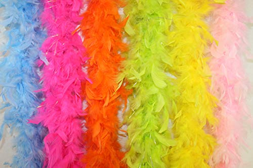 Flydreamfeathers Bunte Party-Federboa, Mädchen, zum Tanzen, 6 Stück, Leuchtende Farben, 40 gram
