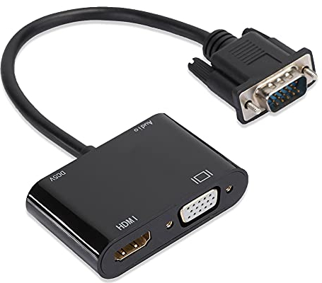 ASHATA VGA to HDMI + VGA,VGA HDMI HD Video Converter Cable Plug-and-Play Adapter for Computer Projector,Supported Resolution: Up to 4Kx2K VGA-to-HDMI Adapter HDMI VGA Converter