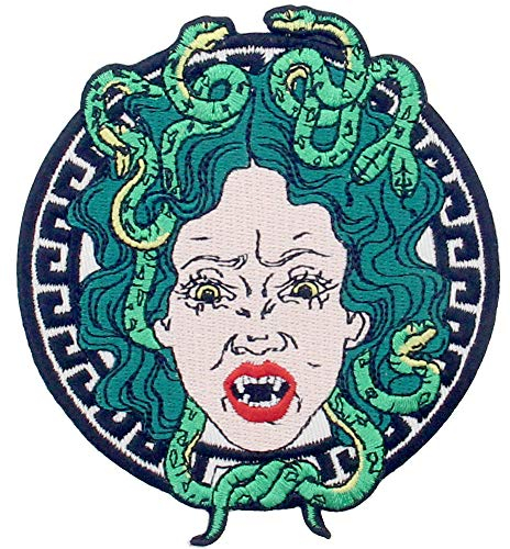 Aufnäher, bestickt, Design: Die wütende Medusa, zum Aufbügeln oder Aufnähen
