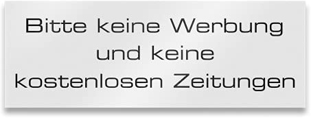 Metzler Edelstahl Briefkastenschild Keine Werbung und keine kostenlosen Zeitungen - Weiß RAL9016 Pulverbeschichtet matt - Türschild mit selbstklebender Rückseite - Größe: 8,5 x 3 cm