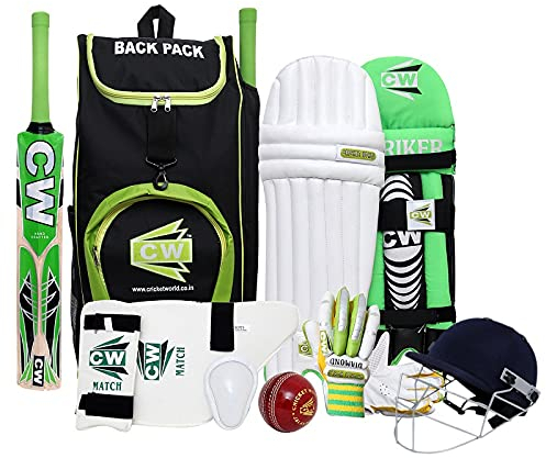 CW Bullet Kashmir Willow Kit All Age Cricket Set All Age Group Complete Cricket Set Official Tournament Quality Cricket Package Cricket Kit Pack Youth Junior Kids Senior Adult Men Size (3 for 5-7 Yr)