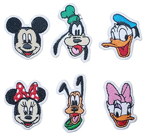 Octory 6 PCS Mini Set Cute Cartoon Mickey Iron On Patch for Clothing Saw On/Iron On Embroidered Patch Applique for Jeans, Hats, Bags