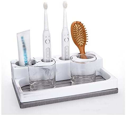 Zahnbürsten-Halter Zahnbürstenhalter Elektrische Zahnbürste und Zahnpasta Halter Stand Badezimmer Organizer for Zahnbürste Zahnpasta Rasierer Kamm und mehr Zahnbürstenhalter para Badezimmer