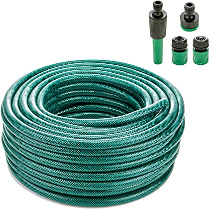 HOMECALL 30 Metre Reinforced PVC Garden Outdoor Water Hose Starter Set with Fittings and Spray Gun