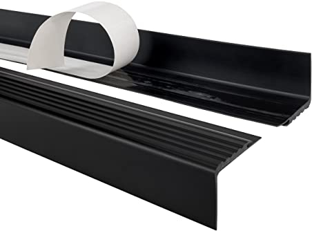 Quest Treppenkantenprofil Selbstklebend 48x42mm, PVC Kunststoff Antirutsch-Profil für Treppenkanten, PMW – schwarz, 90cm