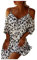 SIGOYI Summer Dress Women Cold Shoulder Cow Print Half Sleeve Mini Dress Loose V Neck Off Shoulder A-Line Dresses White