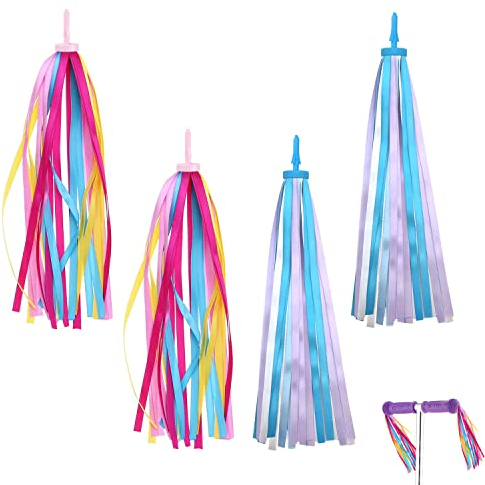 WACH AUF 2 Paar Lenkerfransen Streamer Bändchen für Kinderfahrrad, Super süße Lenker Quasten, Fahrradlenker Streamer, Lenker Bunte Bänder Streamer für Fahrrad Griffe Dekoration
