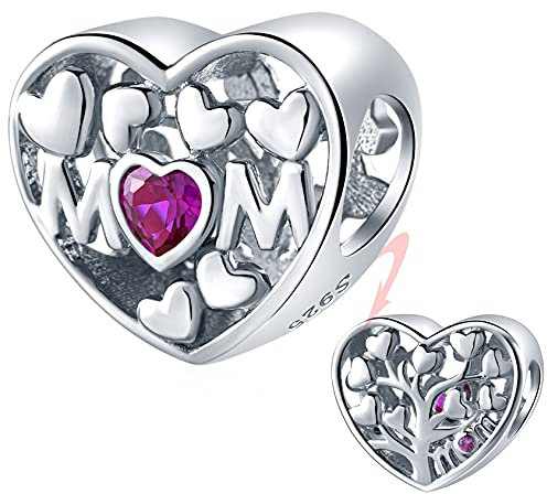 I Love You Mum Tree of Life Many Heart Charms, fits Pandora Mothers Day Bracelet, 925 Sterling Silver Openwork Family Roots CZ Beads, Gift for Auntie/Mummy/Christmas