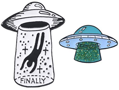 2 x Emaille-Anstecknadel Alien UFO Cartoon Revers Brosche Abzeichen für Kleidung Tasche Dekor, mehrfarbig, 1.4 x 1.7 inch