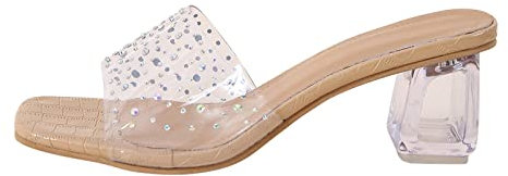 Briskorry Sandalen Damen mit Absatz Sexy Offener Zeh Sandaletten Pantoletten mit Blockabsatz Transparent Lack