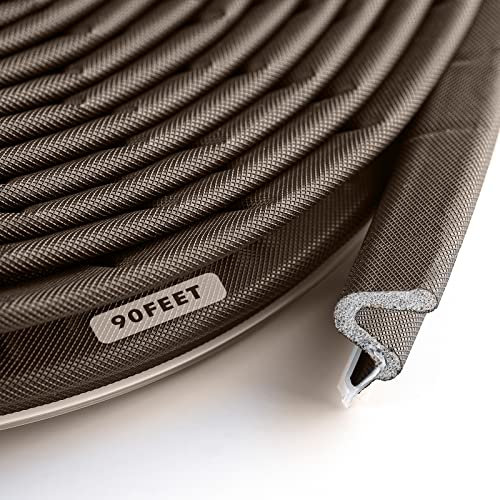 Door Weather Stripping Soundproof Door Seal Strip V Shaped Foam Kerf Weather Stripping Door Frame Weather Stripping for Doors Windows, Slot Installation Seals Large Slot (Brown, 90 Feet)