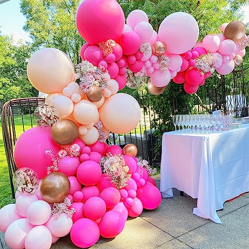 Palloncini Rosa, 110 pezzi Rosa Arancione Arco di Palloncini Kit con Metallici Oro Rosa per Ragazze Donne Festa di Compleanno Barbie Tema Matrimonio San Valentino Battesimo Bambino Laurea Decorazioni