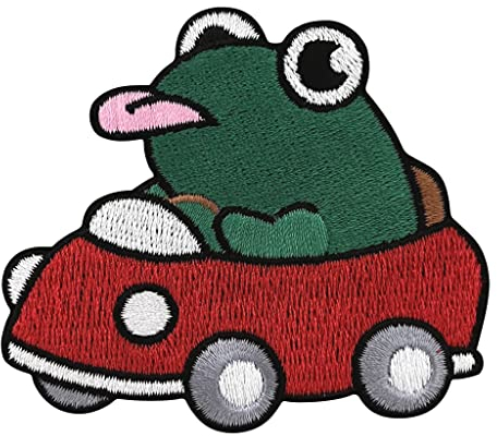 Urbanski Patch Lustiger Frosch im Auto zeigt Zunge zum Aufbügeln 6,4 x 7,4 cm | Aufnäher Applikation Bügelbild