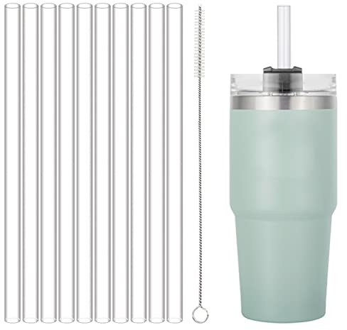 10 Pcs Tritan Paille de Remplacement pour Adventure Quencher Travel 40/30 oz Tumbler Cup, pailles réutilisables avec Brosse de Nettoyage Compatible avec Stanley Tumbler Cup Accessoires, Clear, 30cm