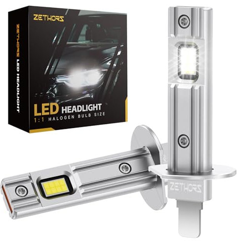 Zethors H1 LED Headlight Bulb 400% Brighter 16000LM 60W Mini LED H1 Bulbs Car Conversion Kit, Halogen Replacement, High Low Beam, HID Conversion Kits Fanless, Plug and Play, Canbus Ready, Pack of 2