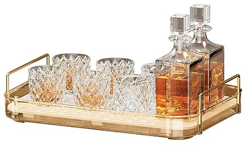 Bathroom Counter Storage, Vanity-Cosmetic-Skin Care Organizer, Coffee Cup Food Tray, Kitchen Spice Rack, Whiskey Glass Rack (Amber-1)