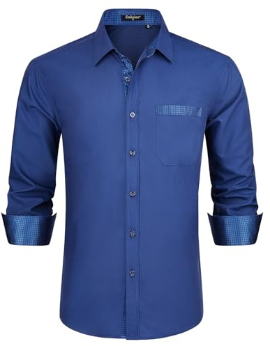 Enlision Shirts for Men UK Long Sleeve Mens Cobalt Blue Dress Formal Shirts Adult Button Down Slim Fit Wrinkle Free for Wedding Business Work S