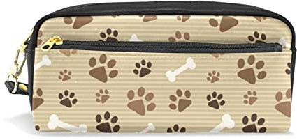 BAAROO Braune Fußabdrücke und Knochen, hohe Kapazität, Stifteetui, Leder-Bleistift-Tasche, Organizer, Etui, tragbare Schreibwarentasche mit griffigem Griff und Ring, #808, 21x9.5x5cm