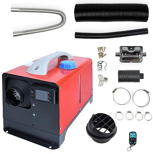 TRMLBE Standheizung Diesel 8KW, 12V Auto Luft Heizung Lufterhitzer Dieselheizung Innenraum mit Fernbedienung, LCD-Schalter für RV Boote LKW Wohnmobil Bus (Typ E, Rot + Schwarz LCD)