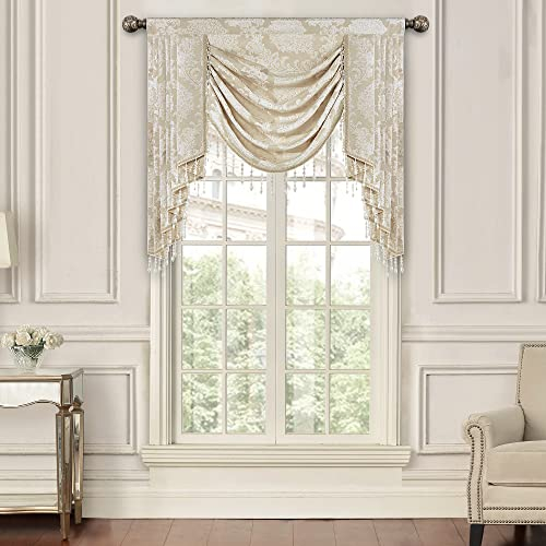 TOPLUXE Swag Volant Vorhang für Schlafzimmer Esszimmer Wohnzimmer Küche, Damast Kurzstore Waterfall Volant-Vorhang für Fenster 1 Stück (Breite 100cm, Helles Khaki)