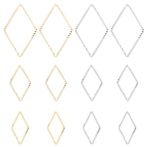 BENECREAT 72 Stück 24K Echt Vergoldete Verbindungsringe, 6 Größen Verbindungsrahmen Im Tibetischen Stil Charms 925 Sterlingsilber Plattierte Rautenglieder Schmuckreifen Für DIY Herstellung