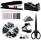 Schwarzes Bürobedarf, Schwarzes Schreibtischzubehör, Hefter und Klebebandabroller-Set für mit großem Hefter, Klebebandspender, Heftklammerentferner, Heftklammern, Clips, Schere und Tabs,