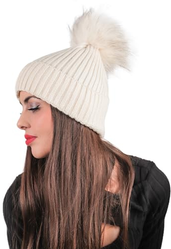 QUEEN HELENA Bommelmütze für Damen CP05 beige, One Size