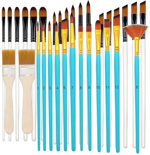 Sdanart 32 pcs Paint Brushes Set for Acrylic Painting,Watercolor,Oil，Inks，Gouache，Crafts, Brush Tip with Flat，Round, Angle，Filbert,Fan, Detail Brushes，Paint Brush Set for Artists and Beginners