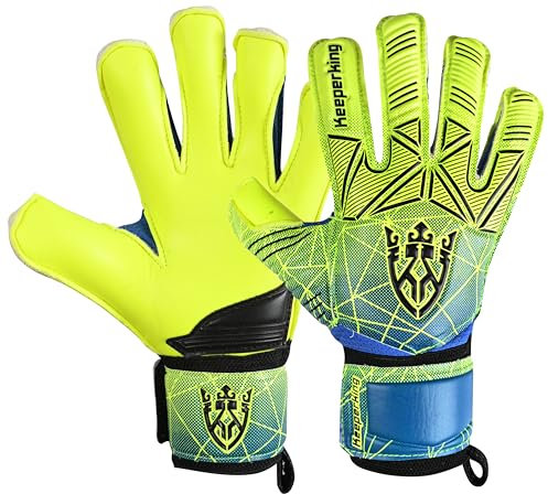 Keeperking Torwarthandschuhe Erwachsene Kinder Jugend mit und ohne Fingerschutz Fußballhandschuhe abnehmbar fingersave 4mm Unisex (3, Gelb- Abnehmbar FS)